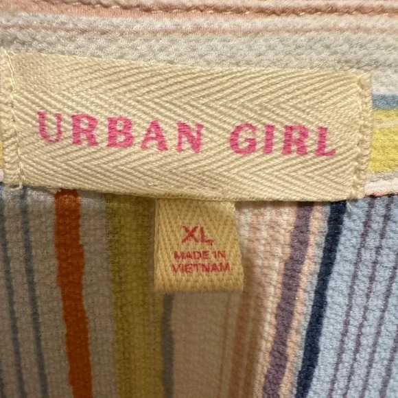 Urban Girl Striped Belted Dress Tie Waist Half Button Down V-Neck Collar Size XL - Picture 6 of 8